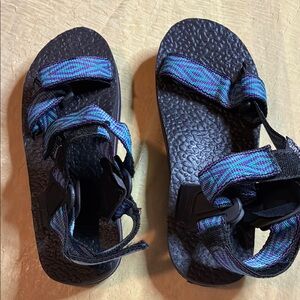 Excite Rubber Sandals with Blue and Purple Straps, Size 7